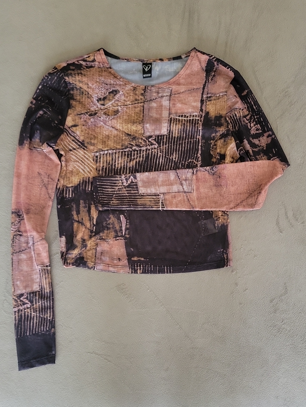 Windsor Abstract Print Long-Sleeve Tee in Pink and Brown